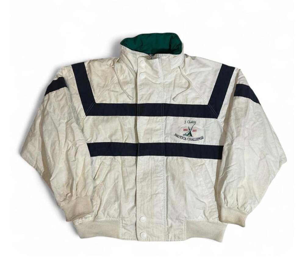 Vintage 90s Nautica Challenge J-Class Sailing White Navy Windbreaker Jacket
